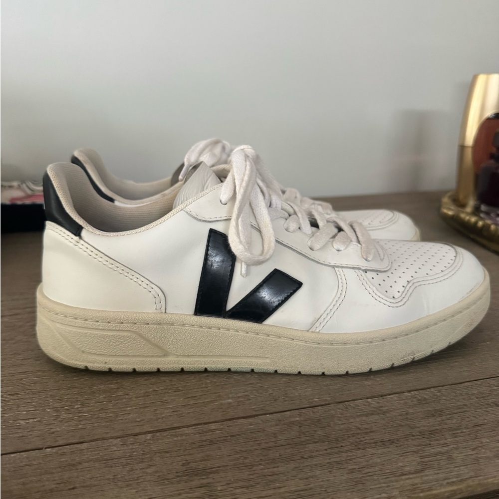 Veja White Sneakers with Black V Logo